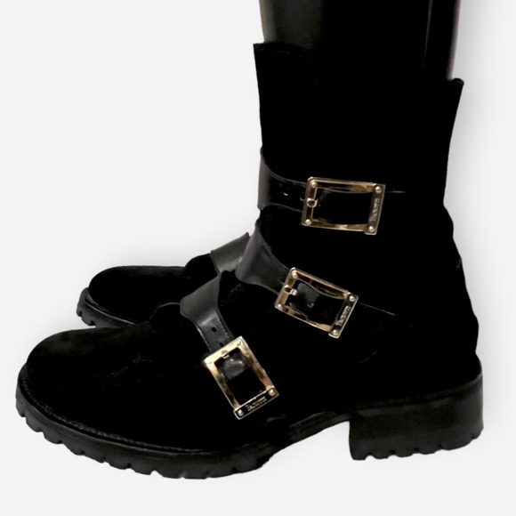 Cesare Paciotti Moto Combat Triple Buckle Suede & Leather Boots Sz 8 - Picture 1 of 11
